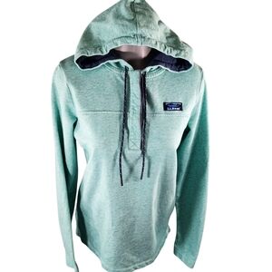 LL Bean Soft Cotton Rugby Pullover Hoodie Agua Green Size S Preppy Academia